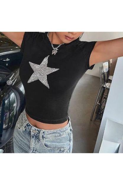 Hoodie Outdoor Siyah Pullu Star Crop Bluz