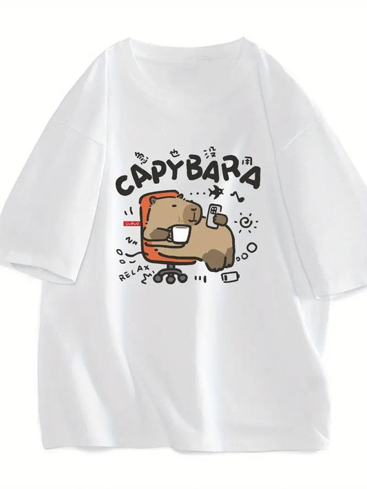 ESC BUTİK Capybara Unisex Beyaz Oversize T-shirt