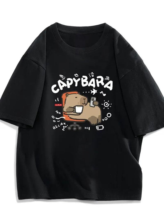 ESC BUTİK Capybara Unisex Siyah Oversize T-shirt