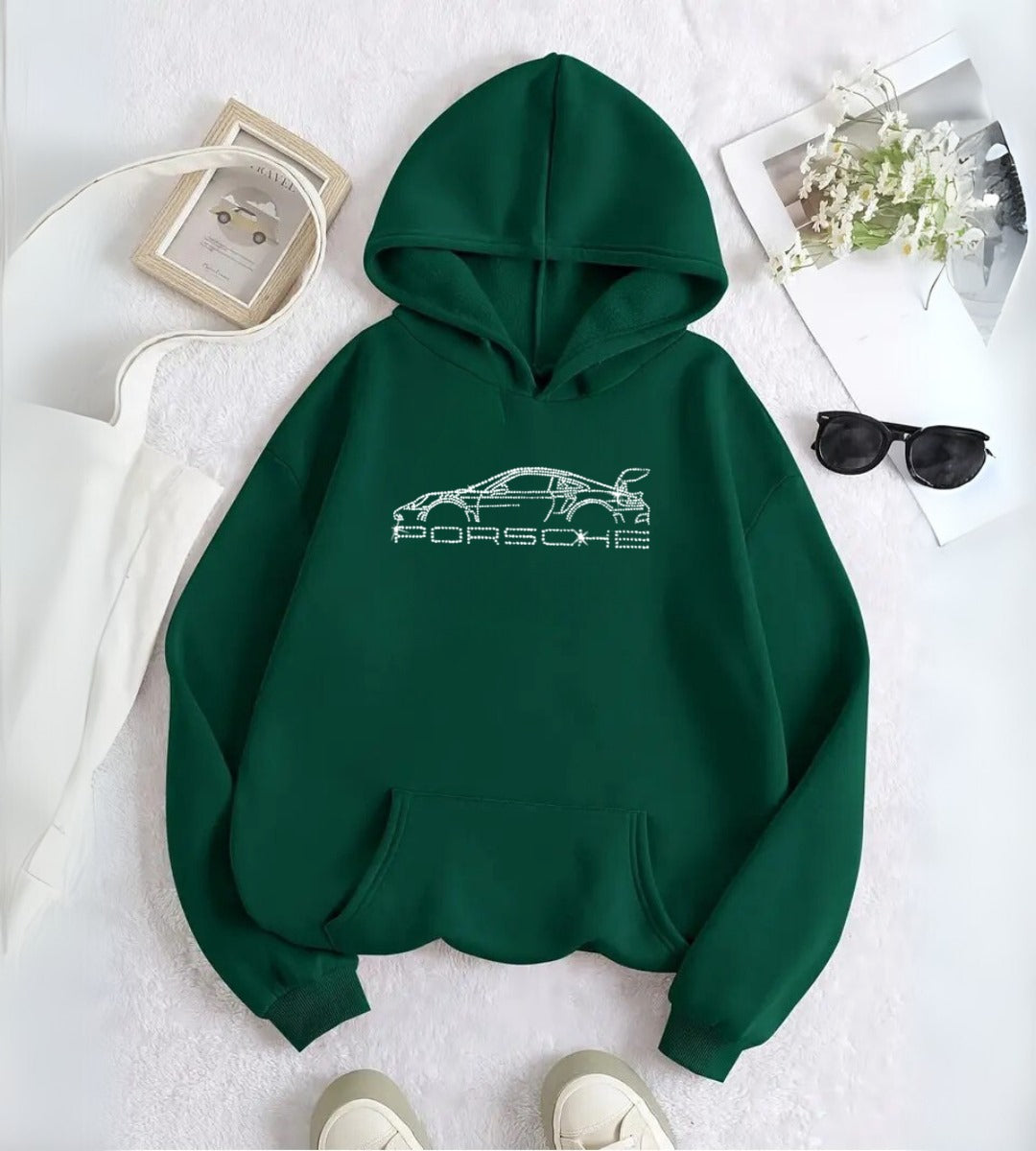 ESC BUTİK Car Detail Taş İşleme Detail Baskılı Kapşonlu Sweatshirt