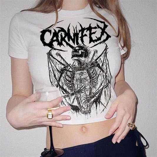 ESC BUTİK Carnifex The Script Beyaz Crop T-shirt