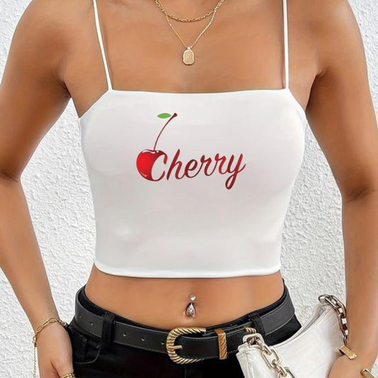 ESC BUTİK Cherry Beyaz Ip Askılı Büstiyer Crop