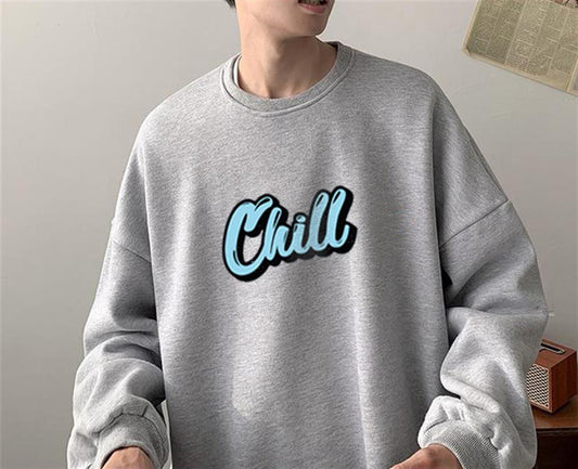 ESC BUTİK Chill Blue Baskılı Gri Unisex Oversize Bisiklet Yaka Sweatshirt