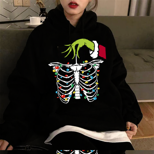 ESC BUTİK Christmas Gothic Baskılı Siyah Unisex Oversize Kapüşonlu Sweatshirt