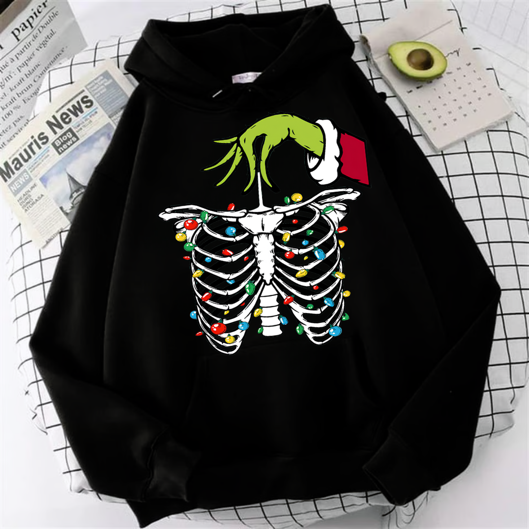 ESC BUTİK Christmas Gothic Baskılı Siyah Unisex Oversize Kapüşonlu Sweatshirt