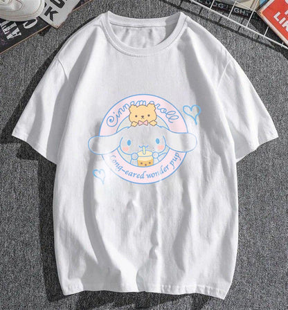 ESC BUTİK Cinnamoroll & Bear Beyaz Unisex Oversize T-shirt