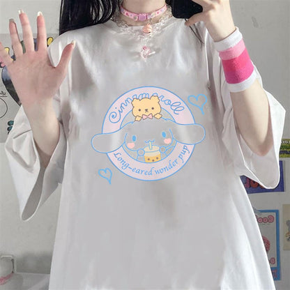 ESC BUTİK Cinnamoroll & Bear Beyaz Unisex Oversize T-shirt