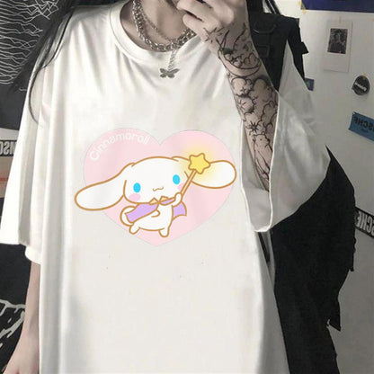 ESC BUTİK Cinnamoroll & Heart Beyaz Unisex Oversize T-shirt