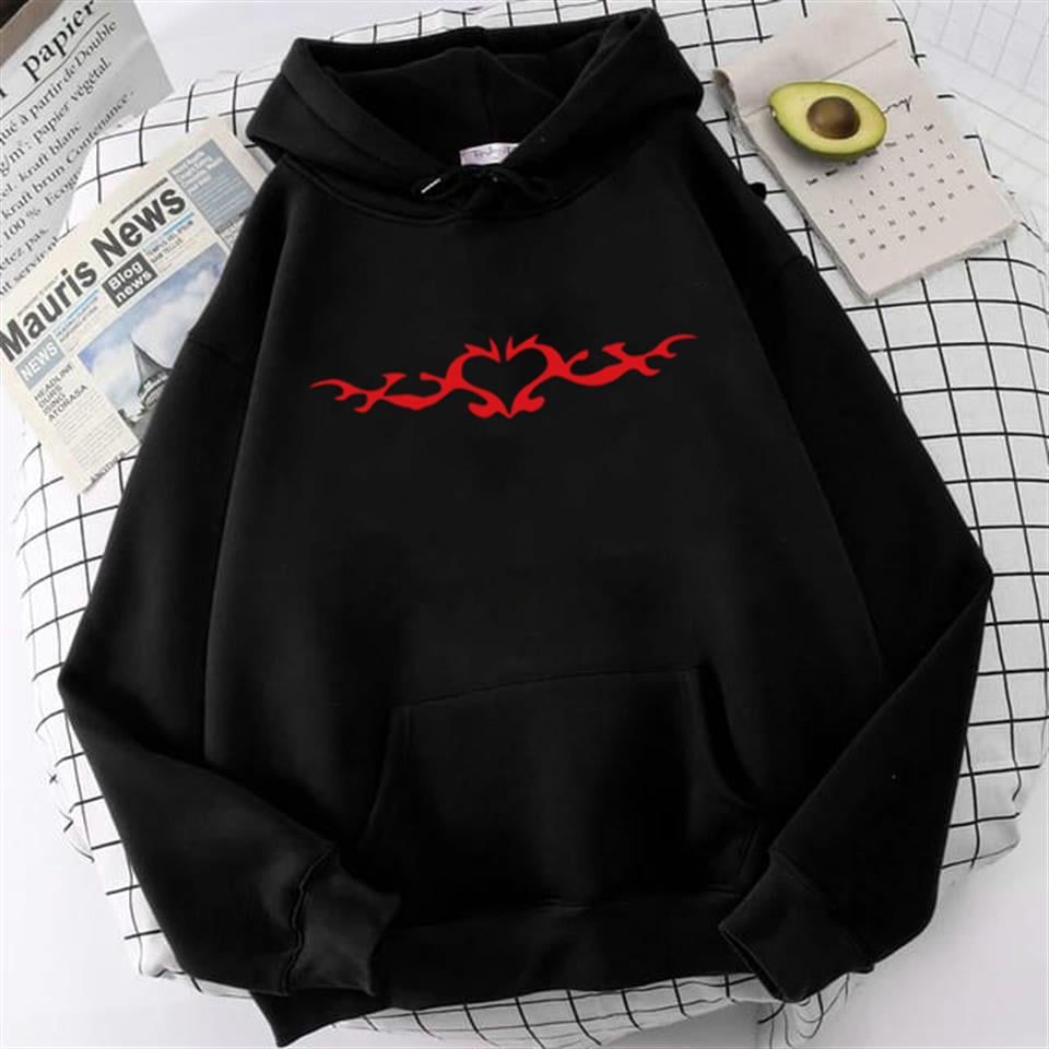 ESC BUTİK Clawed Heart Baskılı Siyah Unisex Oversize Kapüşonlu Sweatshirt