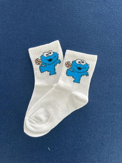 ESC BUTİK Cookie Monster Unisex Beyaz Kolej Çorap