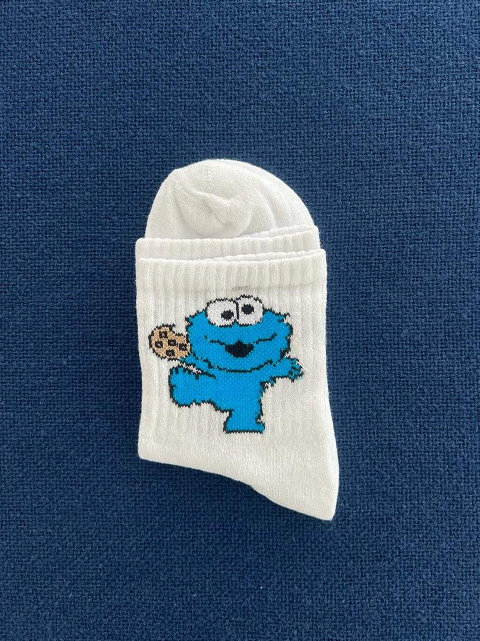 ESC BUTİK Cookie Monster Unisex Beyaz Kolej Çorap