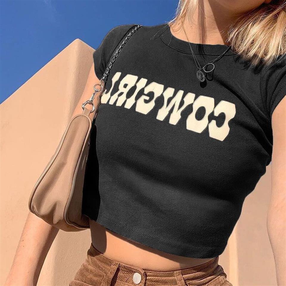 ESC BUTİK Cowgirl Baskılı Siyah Crop