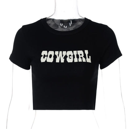 ESC BUTİK Cowgirl Baskılı Siyah Crop