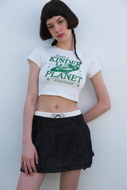 ESC BUTİK Create A Kinder Planet Baskılı Beyaz Crop