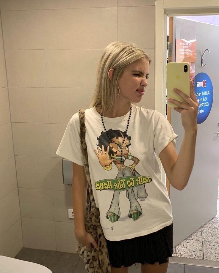 ESC BUTİK Cute Betty Boop Baskılı Beyaz T-shirt