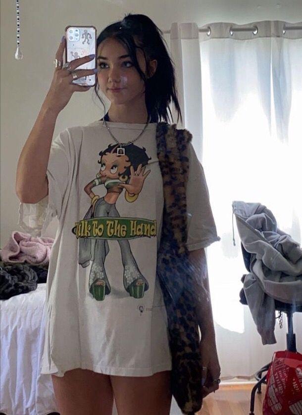 ESC BUTİK Cute Betty Boop Baskılı Beyaz T-shirt