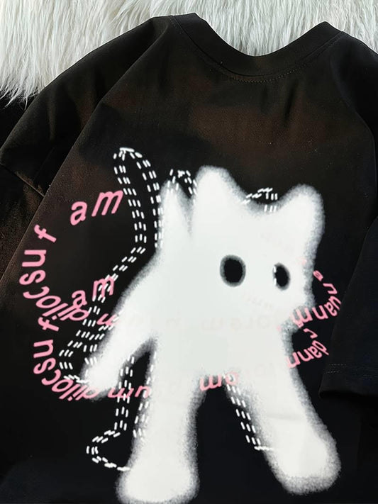 ESC BUTİK Cute Cat Baskılı Oversize T-shirt