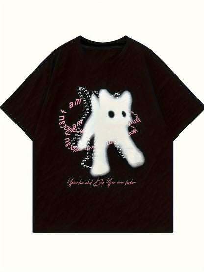 ESC BUTİK Cute Cat Baskılı Oversize T-shirt