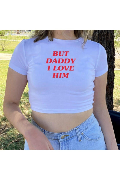 Gossip 'but Daddy I Love Him' Baskılı Beyaz Crop