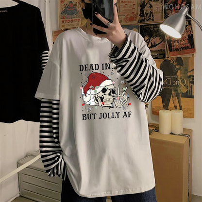 ESC BUTİK Dead Insıde Christmas Baskılı Fake Sleeves Unisex Beyaz T-shirt