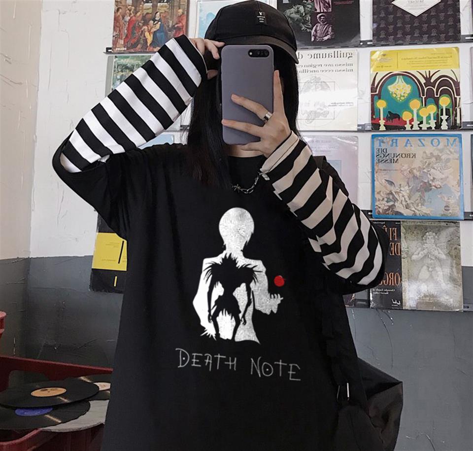 ESC BUTİK Death Note Baskılı Fake Sleeves Unisex Siyah T-shirt