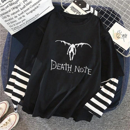 ESC BUTİK Death Note Winged Baskılı Fake Sleeves Unisex Siyah T-shirt