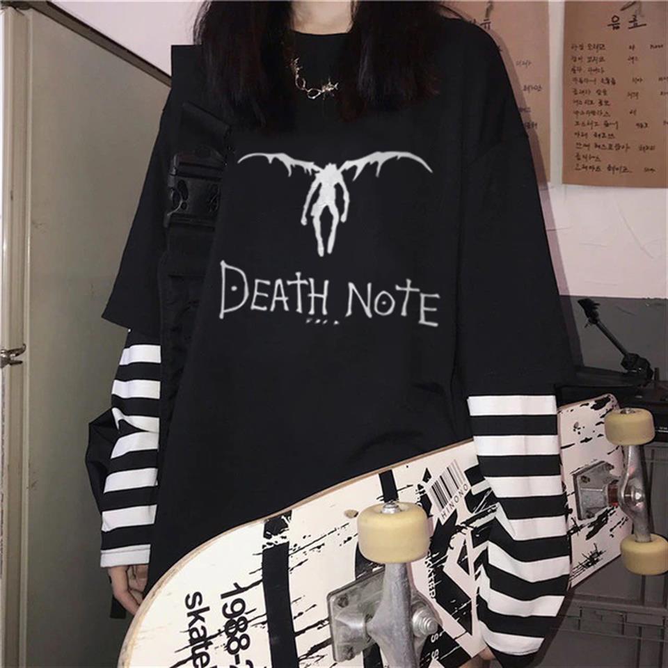 ESC BUTİK Death Note Winged Baskılı Fake Sleeves Unisex Siyah T-shirt