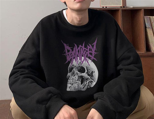 ESC BUTİK Deathless Skull Baskılı Siyah Unisex Oversize Bisiklet Yaka Sweatshirt