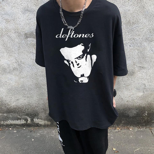 ESC BUTİK Deftones Baskılı Siyah Unisex Oversize T-shirt