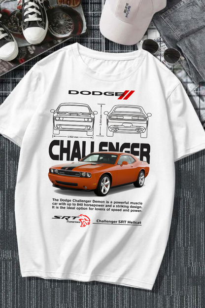 ESC BUTİK Dodge Challenger Baskılı Beyaz T-shirt