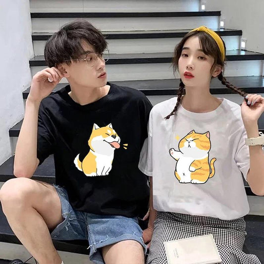 ESC BUTİK Dog And Cat Baskılı Oversize T-shirt ( Tek Gönderilir Lütfen Renk Seçin )