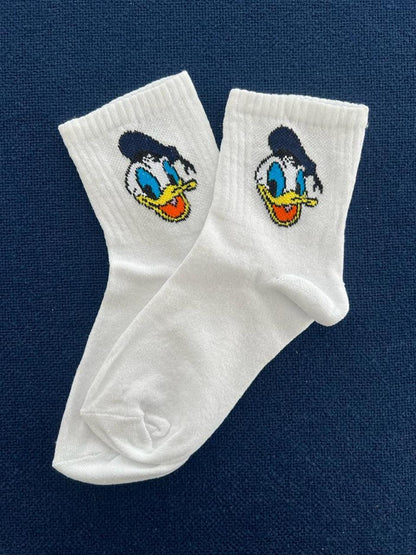 ESC BUTİK Donald Duck Unisex Beyaz Kolej Çorap