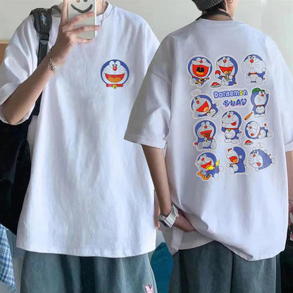 ESC BUTİK Doraemon Collage Sırt Baskılı Beyaz Unisex Oversize T-shirt