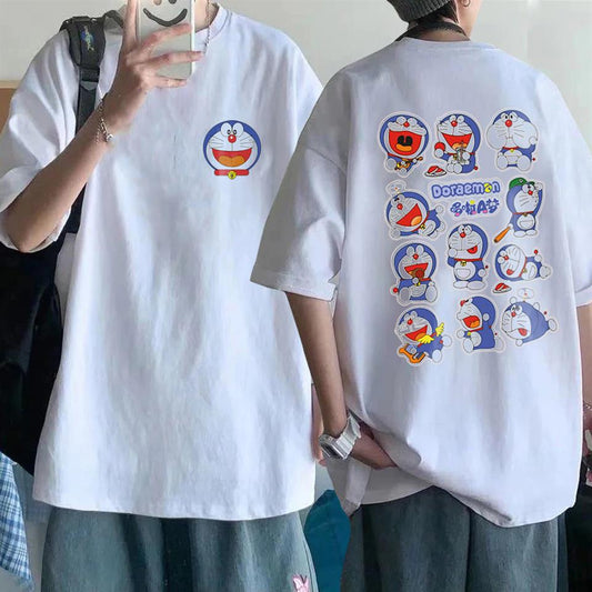 ESC BUTİK Doraemon Collage Sırt Baskılı Beyaz Unisex Oversize T-shirt