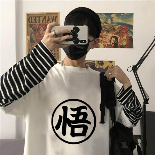 ESC BUTİK Dragon Ball Baskılı Fake Sleeves Unisex Beyaz T-shirt