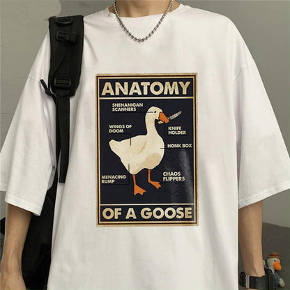 ESC BUTİK Duck Anatomy Baskılı Beyaz Unisex Oversize T-shirt