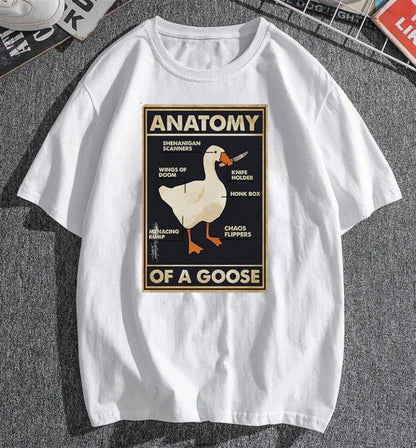 ESC BUTİK Duck Anatomy Baskılı Beyaz Unisex Oversize T-shirt