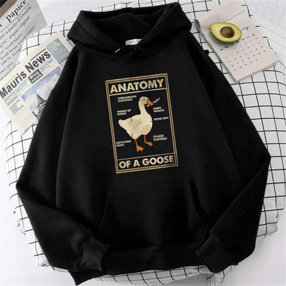 ESC BUTİK Duck Anatomy Baskılı Siyah Unisex Oversize Kapüşonlu Sweatshirt