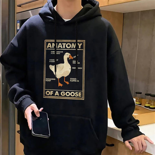 ESC BUTİK Duck Anatomy Baskılı Siyah Unisex Oversize Kapüşonlu Sweatshirt