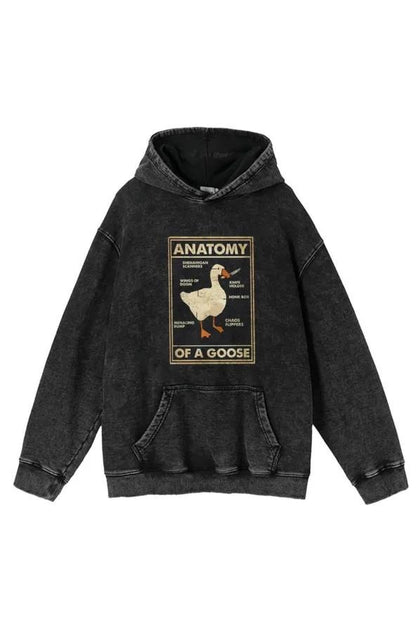 ESC BUTİK Duck Anatomy Baskılı Yıkamalı Vintage Unisex Oversize Kapüşonlu Sweatshirt