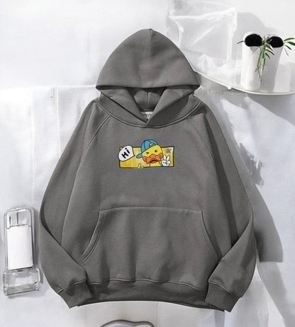 ESC BUTİK Duck Antrasit Baskılı Kapşonlu Sweatshirt