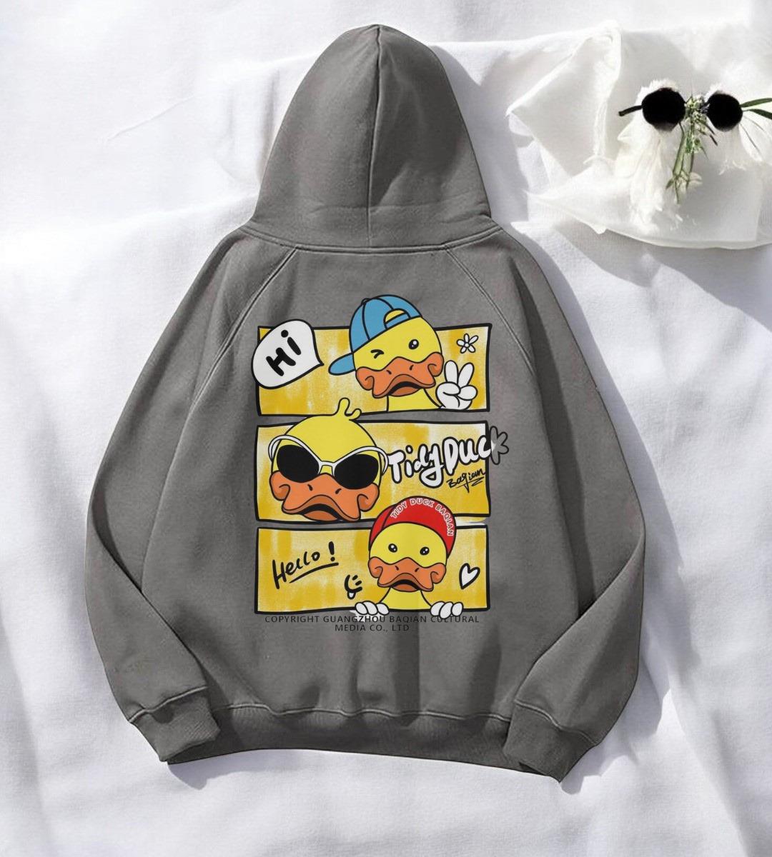 ESC BUTİK Duck Antrasit Baskılı Kapşonlu Sweatshirt