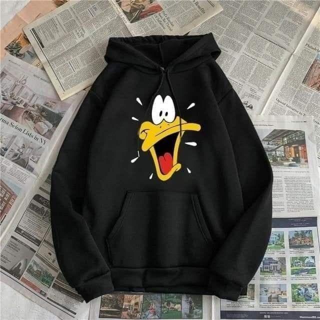 ESC BUTİK Duck Baskılı Kapşonlu Siyah Sweatshirt