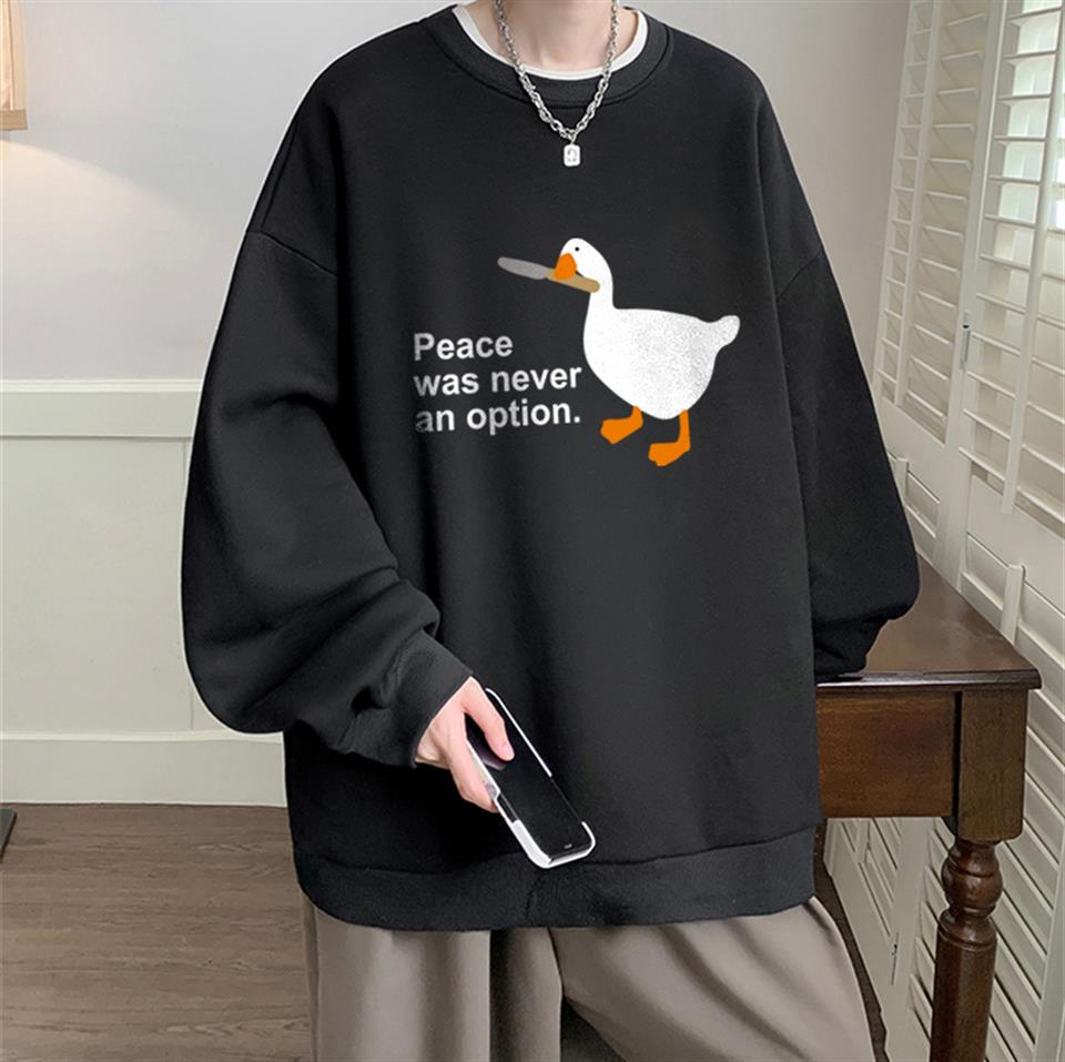 ESC BUTİK Duck Peace Baskılı Siyah Unisex Oversize Bisiklet Yaka Sweatshirt