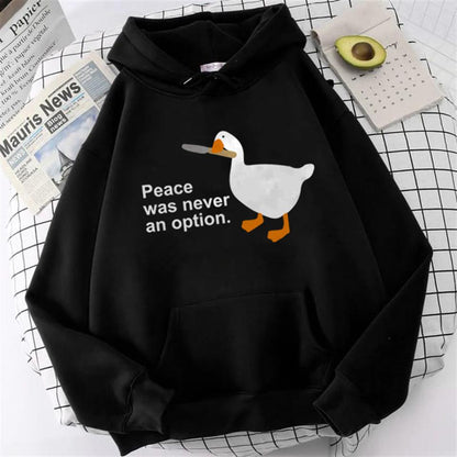 ESC BUTİK Duck Peace Baskılı Siyah Unisex Oversize Kapüşonlu Sweatshirt