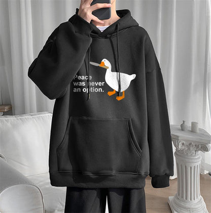 ESC BUTİK Duck Peace Baskılı Siyah Unisex Oversize Kapüşonlu Sweatshirt