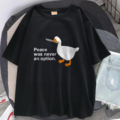 ESC BUTİK Duck 'Peace Was Never An Option' Baskılı Siyah Unisex Oversize T-shirt