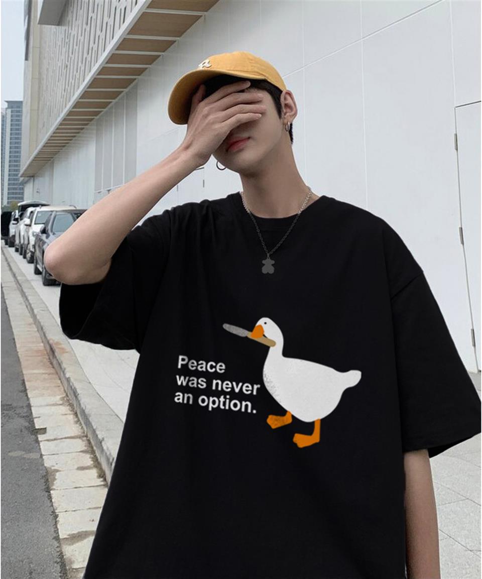 ESC BUTİK Duck 'Peace Was Never An Option' Baskılı Siyah Unisex Oversize T-shirt