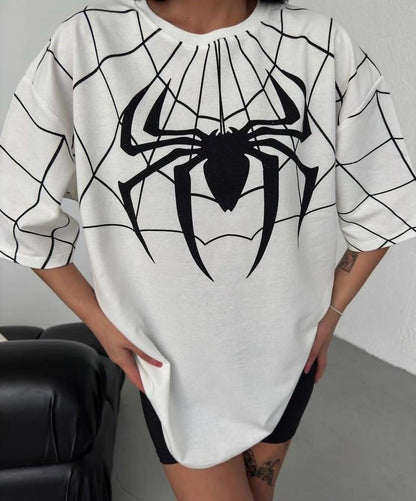 ESC BUTİK Extra Salaş Spider Baskılı  (Unisex) T-Shirt