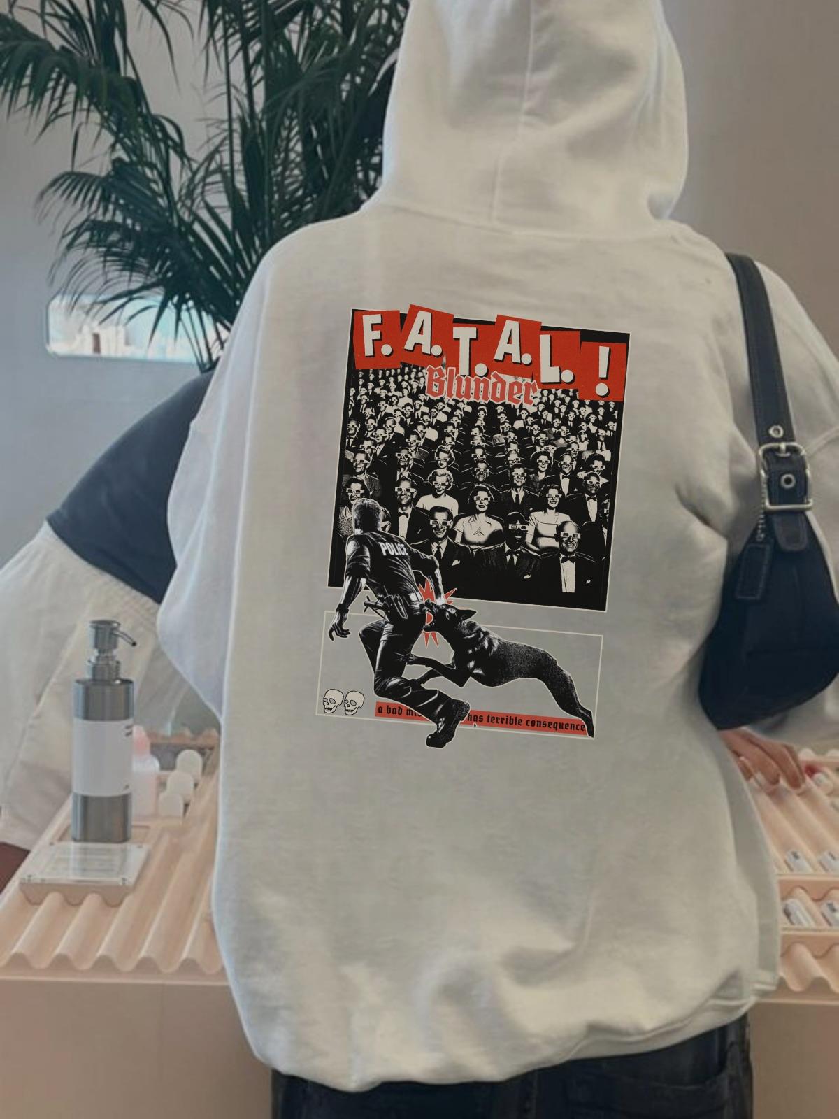 ESC BUTİK F.A.T.A.L Baskılı Beyaz Kapşonlu Sweatshirt